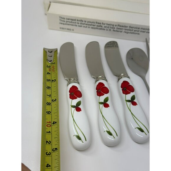 VTG Stainless Steel Porcelain Cheese Knife Spoon Set With Floral Ceramic Handles - Picture 7 of 8